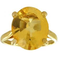 Bague Or Et Grosse Citrine Ovale De 10 X 12 Mm