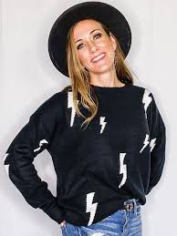 Black And White Lightning Bolt Sweater Lightning Bolt Sweater Black In 2020 Lightning Bolt Sweater Black Sweaters January Outfits
