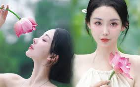 chụp ảnh với hoa sen