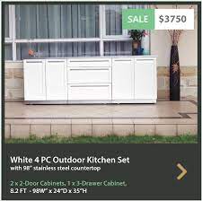 Search for outdoor cabinets for sale. White 4 Pc Outdoor Kitchen Island 2 X 2 Door Cabinet 3 Drawer Cabinet 98 Stainless Countertop 4 Life Outdoor Inc