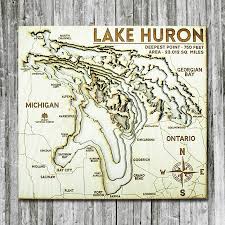 Lake Huron Wood Map 3d Topographic Wood Chart
