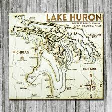 lake huron wood map 3d topographic wood chart