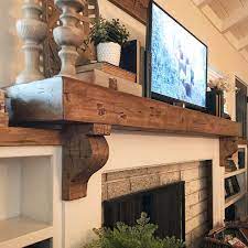 Rustic Handmade Farmhouse Mantle Hand Made By The Hubby Love The Chunky Corbels And Al The Distressed Featur Farmhouse Mantle Farmhouse Fireplace Fireplace