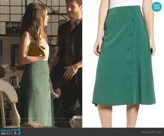 Love S White Camisole And Green Polka Dot Skirt On You In 2020 Printed Midi Skirt Outfit Printed Midi Skirt Celebrity Outfits