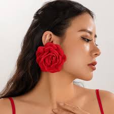 PULABO Boucles D'Oreilles Longues Fleur Rose Avec Gland