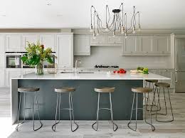 Here's a twist… a kitchen lower black cabinets and upper white cabinets. Light Gray Kitchen Cabinets With Dark Gray Island Transitional Kitchen Farrow And Ball Pavilion Gray