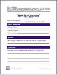 Meet The Composer Job Application Worksheet Homeschool Music Music Lessons Music Education