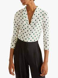 Jigsaw Spot Print Silk Blouse Ivory