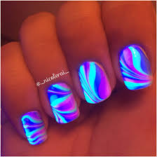 Black And Light Blue Ombre Nails Watermarble Black Light Nails Nails Nailart Watermarble Blacklight Nicolerai Glow Nails Neon Nails Trendy Nails