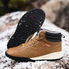 Winter Waterproof Hiking Shoes For Men High Top Snow Sneakers Plus Velvet Warm Sports Shoes Male Outdoor Walking Travel Shoes Snow Sneakers Hiking Shoes Mens Waterproof Hiking Shoes