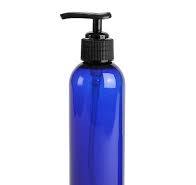 8 oz Cobalt BLUE PET Cosmo Plastic Bottle w/ Black Lotion Pump Set of 12