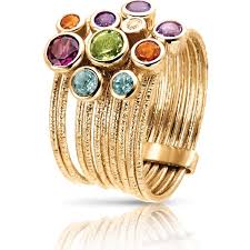 European Engagement Ring Multi Color Gem Stones Ring In Gold Er478 1 070 Liked On Polyvore Fe Textured Gold Ring Colored Gems Stackable Gemstone Rings