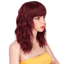 Layered shag hairstyle with full fringe middle length synthetic capless women wigs. Aisi Hair Synthetic Curly Bob Wig With Bangs Short Bob Wavy Hair Wig W Another Queens Treasure