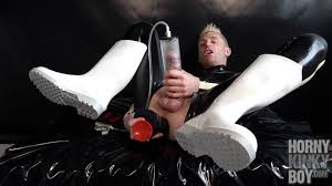 Gaping and Pumping in White Rubber Boots (Part II) - hornykinkyboy.com