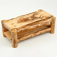 Each log is gathered from dead standing trees, which ensures that the log has a low moisture. Rustic Carved Aspen Mountain Man Coffee Table