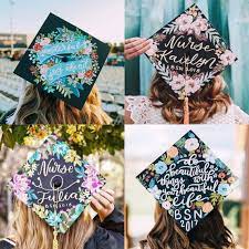 I used acrylic paint and i hand painted my own floral border of the hat to look similar to. Handpainted Fully Custom Graduation Cap Graduation Cap Etsy