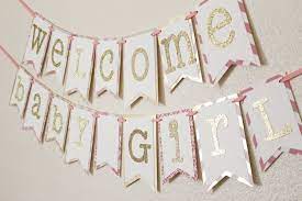 Learn how to make a beautiful baby shower banner with our easy instructions. Pink And Gold Baby Shower Banner Welcome Baby Girl 2 0 Jacqscraftycorner