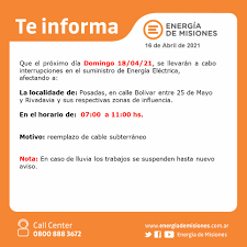 Este miércoles 12 de mayo se realizarán adecuaciones eléctricas en. Posadas Hoy Domingo 18 Habra Cortes Programados En El Suministro De Energia Misionesonline