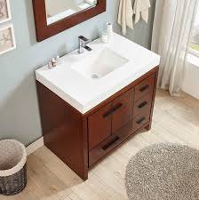 Now that the vanity has a facet installed and hole for the sink, you can install the sink for the last time. Millwood Pines 36 Red Chestnut Single Sink Bathroom Vanity With White Solid Surface Top Wayfair