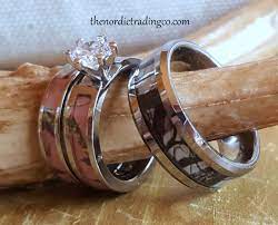 Matching Couples Woodland Camo Wedding Ring Sets Women S 2pc Pink Camo Engagement Ring Wedding Band Men S Birch Forest Camouflage Can Be Exchanged Tungste Camo Wedding Rings Camo Engagement Rings
