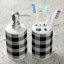Black And White Check Soap Dispenser Black Buffalo Check Modern Farmhouse Bathroom Set Zazzle Com Soap Dispenser Toothbrush Holder Bath Accessories