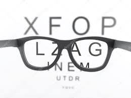3d Black Reading Glasses Focus On Eye Chart Stock Photo