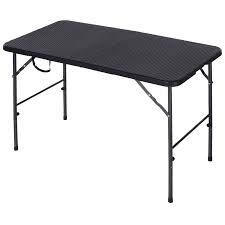 This round picnic table comes complete with a parasol hole, perfect for those hot summer days when shade is near enough impossible to try and find! Outsunny 4ft Hdpe Folding Picnic Table Portable Dining Camping Party Field Kitchen Bbq Table Garden Outdoor Brown 120l X 60w X 74h Cm Buy Online In Bahamas At Bahamas Desertcart Com Productid