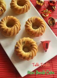 The bundt cake is easy to make; Eggless Butterless Tutti Frutti Mini Bundt Cake Recipe Sharmis Passions
