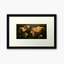 Artcanvas navy blue white world map canvas art print. Black And Gold Map Of The World World Map For Your Walls Framed Art Print By Dejavustudio Redbubble