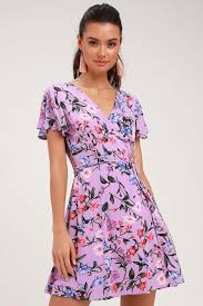 Harbor Point Lavender Floral Print Wrap Dress Printed Wrap Dresses Wrap Dress Short Purple Cocktail Dress
