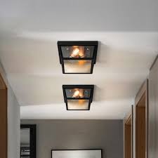 Industrial Squared Ceiling Lamp With Metal Frame Black 2 Lights Corridor Flush Mount Light Beautifulhalo Com