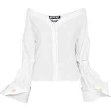 Black And White Striped Off The Shoulder Long Sleeve Top Jacquemus Off The Shoulder Cotton Pique Shirt 370 Liked On Polyvore Featuring Tops White Long Sleeve Shirt White Long Sleeve Blouse White Long Sleeve Top