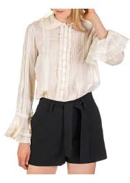 Chemisier en soie ou chemise en jean, blouse col claudine pour la nouvelle saison, notre collection femme décline chemises et chemisiers de multiples façons, tour à tour chics ou plus décontractés. Chemise Col Claudine Manches Cloche En Coton Avec Dentelle