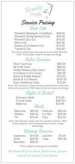 Salon Service Menu W Diff Haircut Options Salon Services Beauty Salon Design Hair Salon Business
