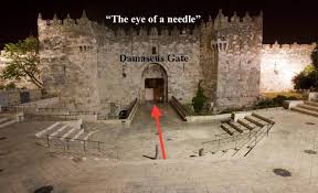 The camel was a jewish adaptation (the largest animal in israel was a camel). Jocelyn Paige A Twitter The Eye Of The Needle Referred To In Biblical Literature Refers To The Small Door Within The Larger Door Of The Castle Wall Where A Person Would Enter