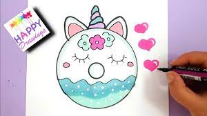 Drawing And Painting How To Draw A Cute Unicorn Donut Easy Youtube How to draw and color cute baby panda donut.