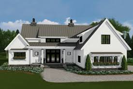 Small modern farmhouse with three bedrooms, minimalist design, open planning & vaulted ceiling. Two Story 4 Bedroom 3 5 Bathroom 3 Car Modern Farmhouse Plan Favething Com