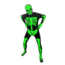Il lungo abito grigio e bianco con cappuccio che si può attaccare e staccare secondo i propri gusti e la catenina coordinata a. Costumi Di Halloween Morph Glow Scheletro Cool Mania