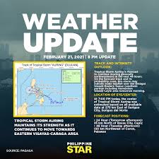 Free weather update february 20 2021 bagyong auring tropical storm dujuan mp3. Philippine Star Pagasa Severe Weather Bulletin 8pm Update Tropical Storm Auringph Maintains Its Strength As It Continues To Move Towards Eastern Visayas Caraga Area At 7 00 Pm Today The Center Of