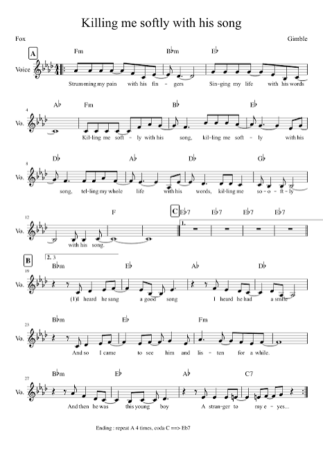 Killing me softly with his song (Concert key Ab) Sheet Music with Chords  for Voice (other) (Solo) | MuseScore.com