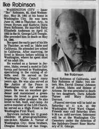 Isaac "Ike" Robinson, obituary, 1991, Washington City, UT