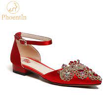 Red wedding shoes low heel. Phoentin China Red Wedding Shoes Crystal 2018 New Square Low Heels Pointed Toe Ankle Strap Women Pumps Shining Bridal Shoe Ft417 Women S Pumps Aliexpress