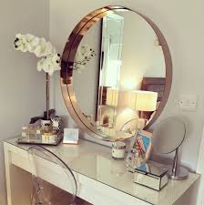 Dressing Table Of Dreams Round Mirror Rose Gold Orchids Reflections Jo Malone Aerin Beauty Dressing Table Inspo Decor Dressing Table