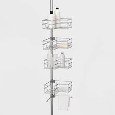 Steel L Shaped Tension Pole Caddy Chrome Made By Design In 2020 Shower Caddy Made By Design L Shape