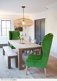 Dining Room With Green Highback Chairs Farmhouse Dining Room Modern Farmhouse Dining Room Modern Farmhouse Dining
