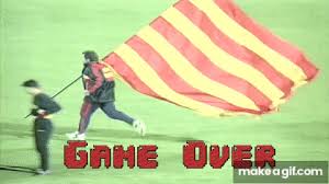 Leant on his shoulder was a large flag pole donning red and yellow. Football Fans 1905 On Make A Gif