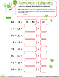 Rounding Numbers Subtraction Worksheet Education Com Printable Math Worksheets Subtraction Math Worksheets