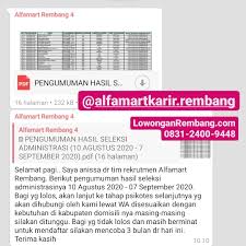 Maybe you would like to learn more about one of these? Pengumuman Seleksi Administrasi Alfamart Rembang Periode 10 Agustus 2020 07 September 2020 Lowongan Rembang
