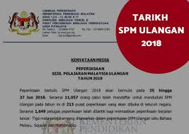 Diatas kepentingan peperiksaan sijil pelajaran malaysia (spm), kementerian pendidikan malaysia (kpm) telah menyediakan peperiksaan spm ulangan (spmu) untuk memberi peluang kedua buat calon yang gagal spm dalam mata pelajaran tertentu untuk memperbaiki keputusan peperiksaan. Tarikh Masa Peperiksaan Spm Ulangan Tahun 2018