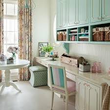 Discover brightly colored storage solutions for craft and sewing rooms. White Beadboard Craft Room Trim Design Ideas